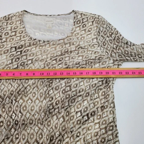 Chico's Womens 3 (XL) Brown Tan Abstract Diamond Print Asymmetric Hem Tunic Top - Picture 12 of 13